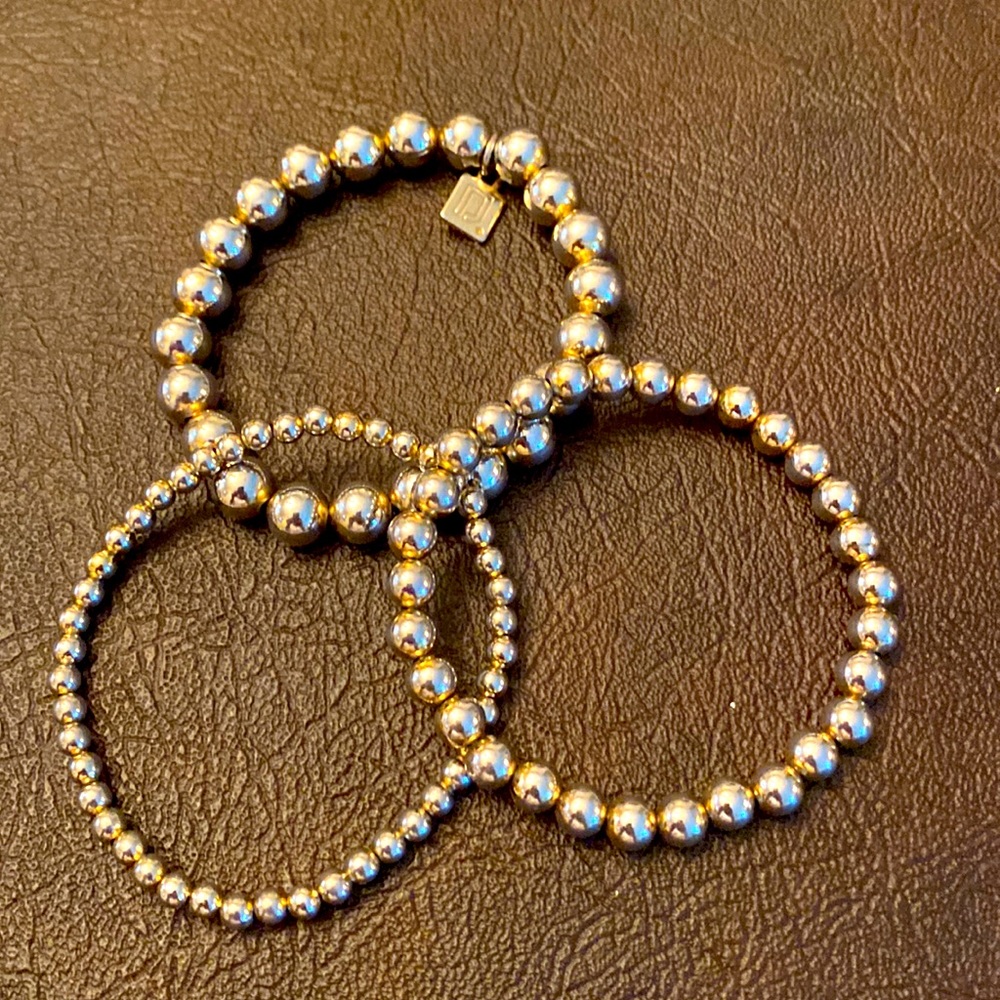3 gold beaded bracelets